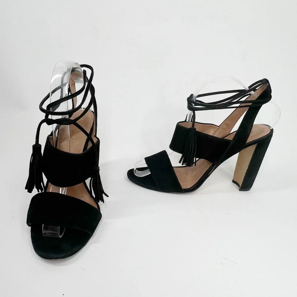 MADEWELL Octavia Tassel Black Suede High Heel Sandals 10